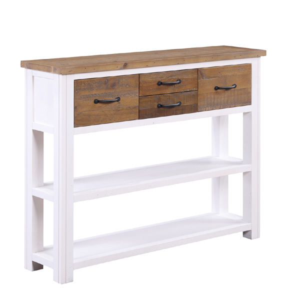 Splatter Reclaimed Wood Low Height Console Table with 4 Drawer and 2 Open Shelves - White - Vantage Point