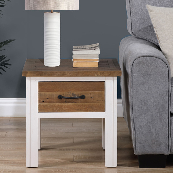 Splatter Reclaimed Wood Lamp Table with Drawer - White - Vantage Point