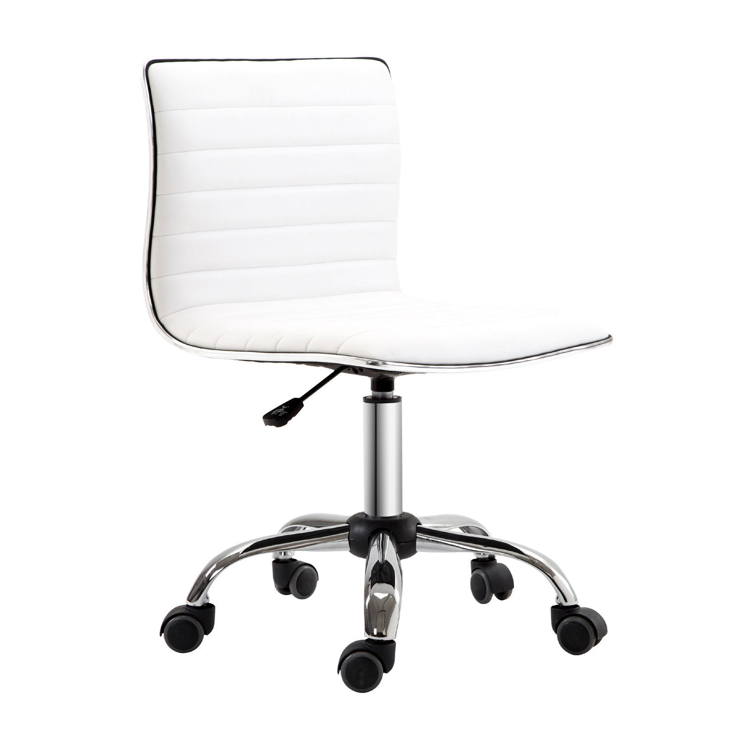 Adjustable Swivel Office Chair with Armless Mid-Back in PU Leather and Chrome Base - White - Life Essentials