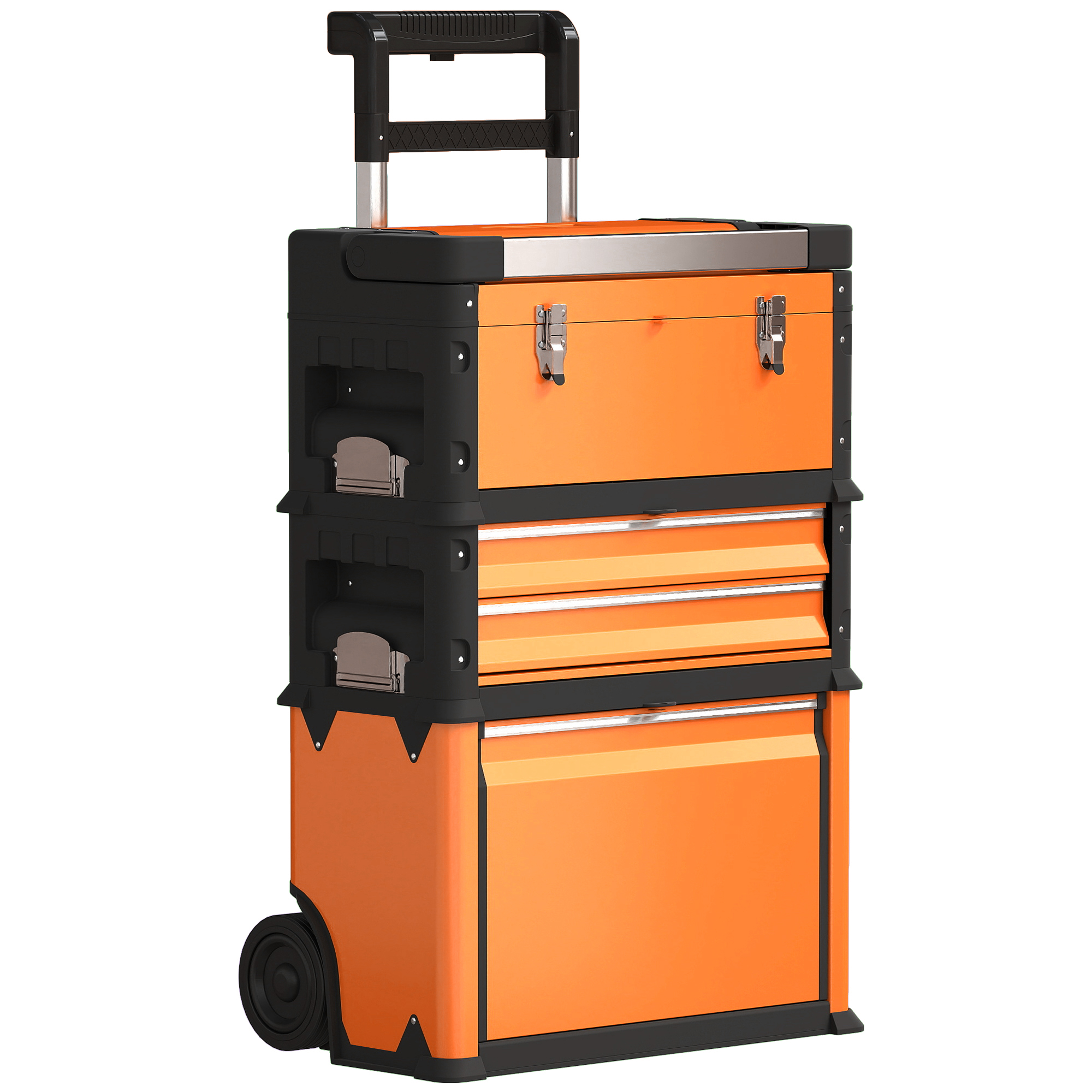 HERON 3 in 1 Stackable Rolling Tool Box Orange - Life Essentials