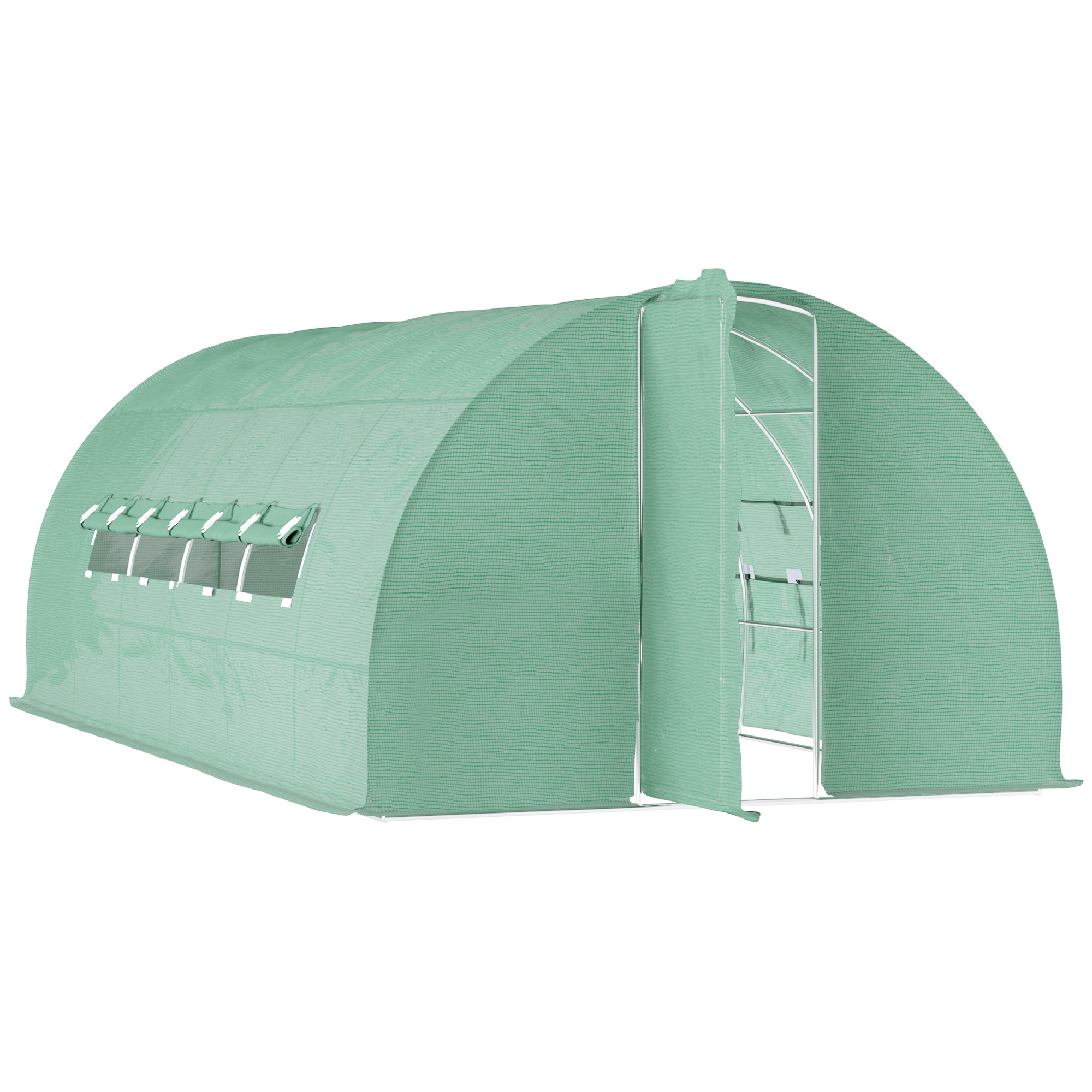 Reinforced Polytunnel Greenhouse with Metal Hinged Door, 25mm Diameter Galvanised Steel Frame & Mesh Windows (3 x 6M) - Life Essentials