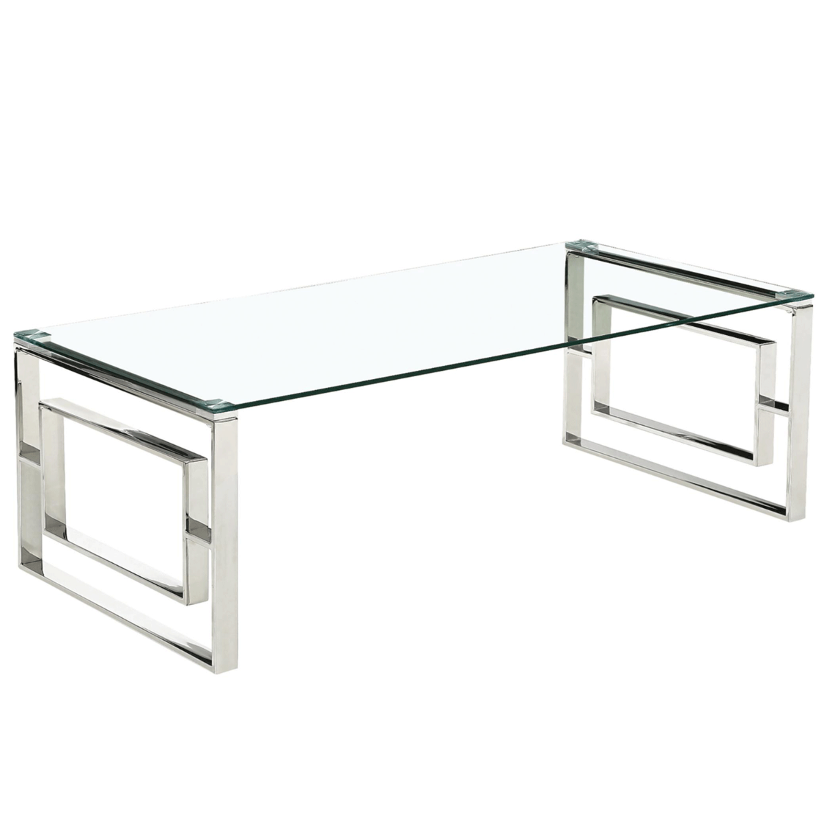 Olympia Luxe Glass Coffee Table Stylish Silver Frame with Clear Glass Top - Sigrid Mills