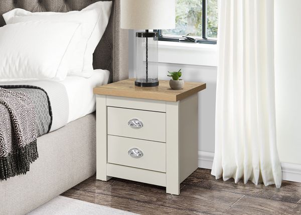 Bedside Table - CROMER 2 Drawer Nightstand Grey and Oak 44.6cm - Birlea Essentials