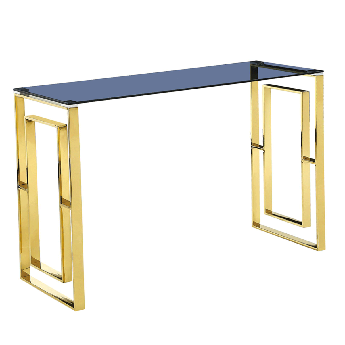 Olympia Luxe Glass Console Table Stylish Gold Frame with Grey Glass Top - Sigrid Mills