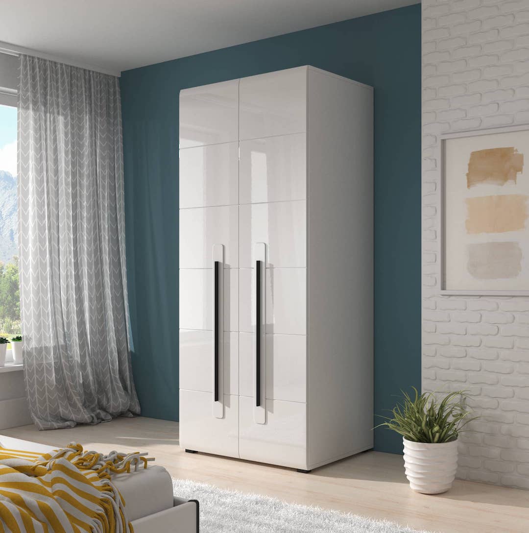 Wardrobe - OKLAHOMA 2 Door Wardrobe White 90cm - Art Nest