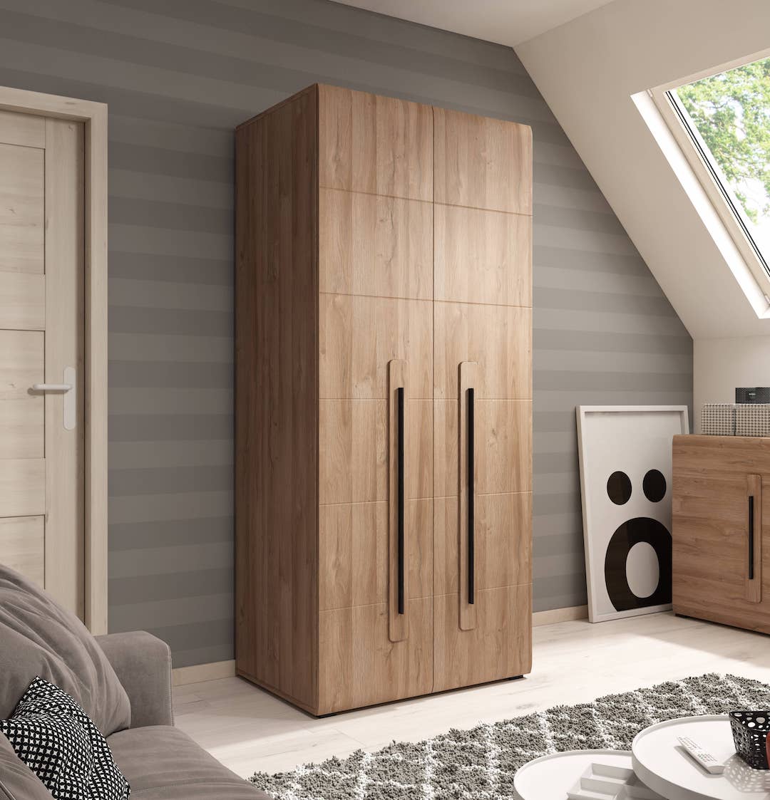 Wardrobe - OKLAHOMA 2 Door Wardrobe Oak Grandson 90cm - Art Nest