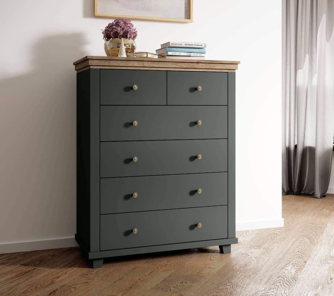 EPSOM Green Chest of Drawers - Medium-sized, 6 Drawers - Art Nest