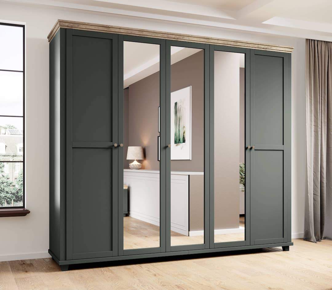 Wardrobe - EPSOM 5 Door Wardrobe Green and Oak Lefkas 246cm - Art Nest