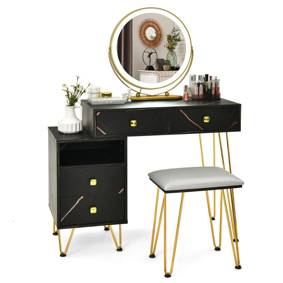 Dressing Table - CEDRIC 2 Drawer Dresser Black 40cm - Bedroom & More