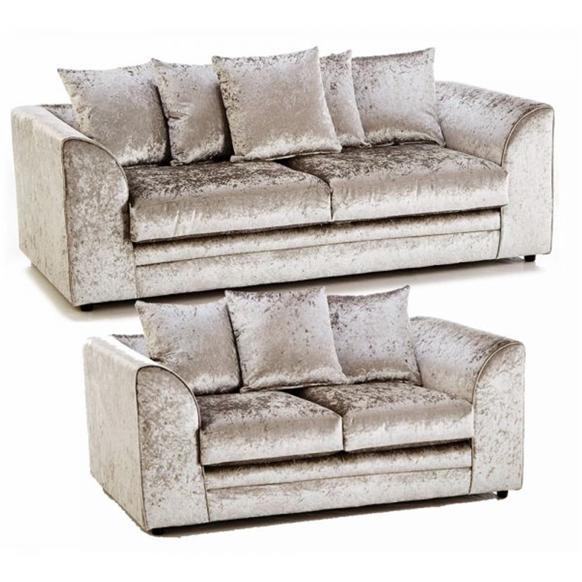 ARABIA Crushed Velvet 3 Seater and 2 Seater Scatterback Sofa Set - Mink - Home Done