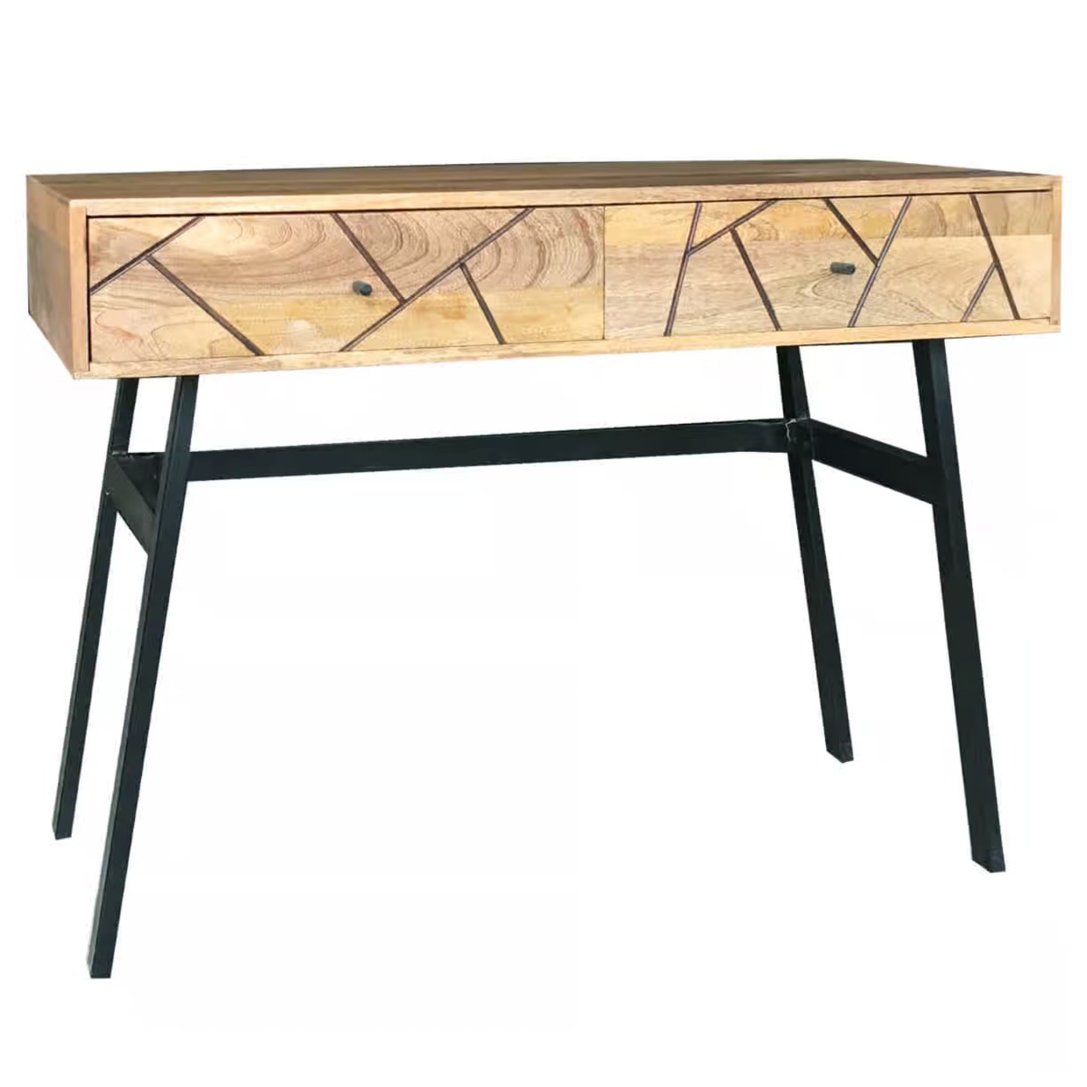 Havant Black Iron Base Retro Style 100cm Console Table - Light Mango Wood - Cybil & Clive