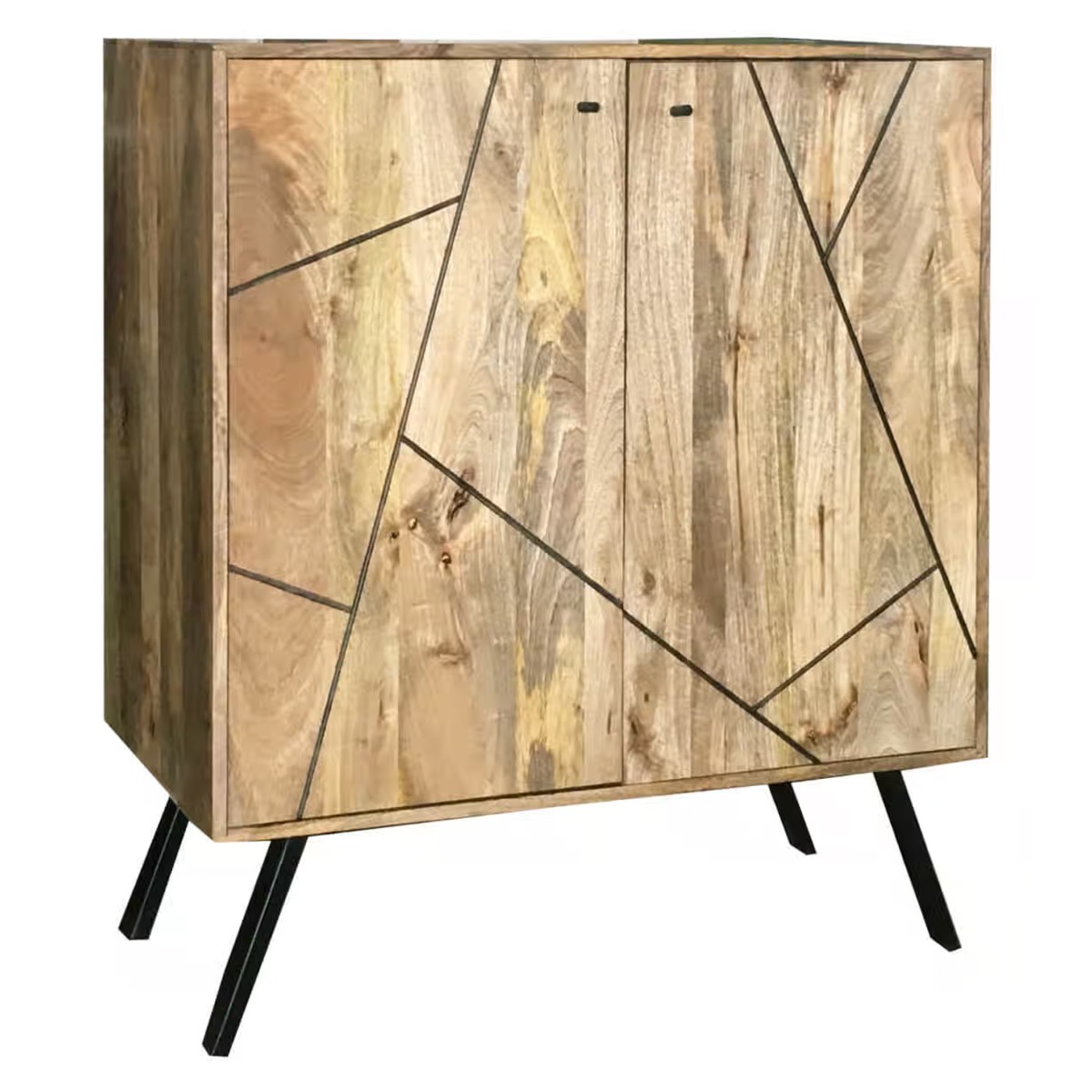 Havant Black Iron Base Retro Style 90cm Wine Cabinet - Light Wood Tone - Cybil & Clive