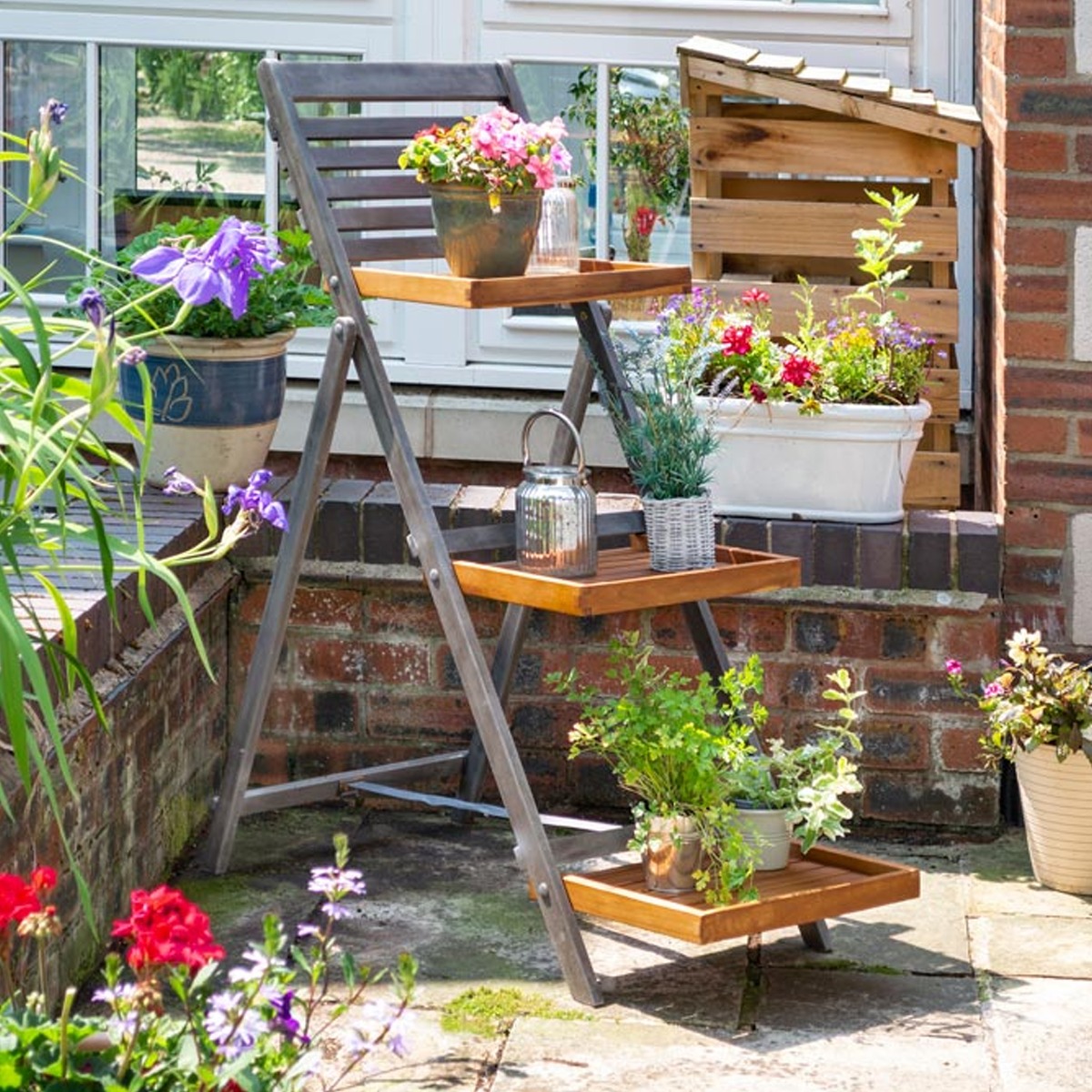 Hardwood Plant Ladder Large - Grey Wash Finish - Etta Gardens