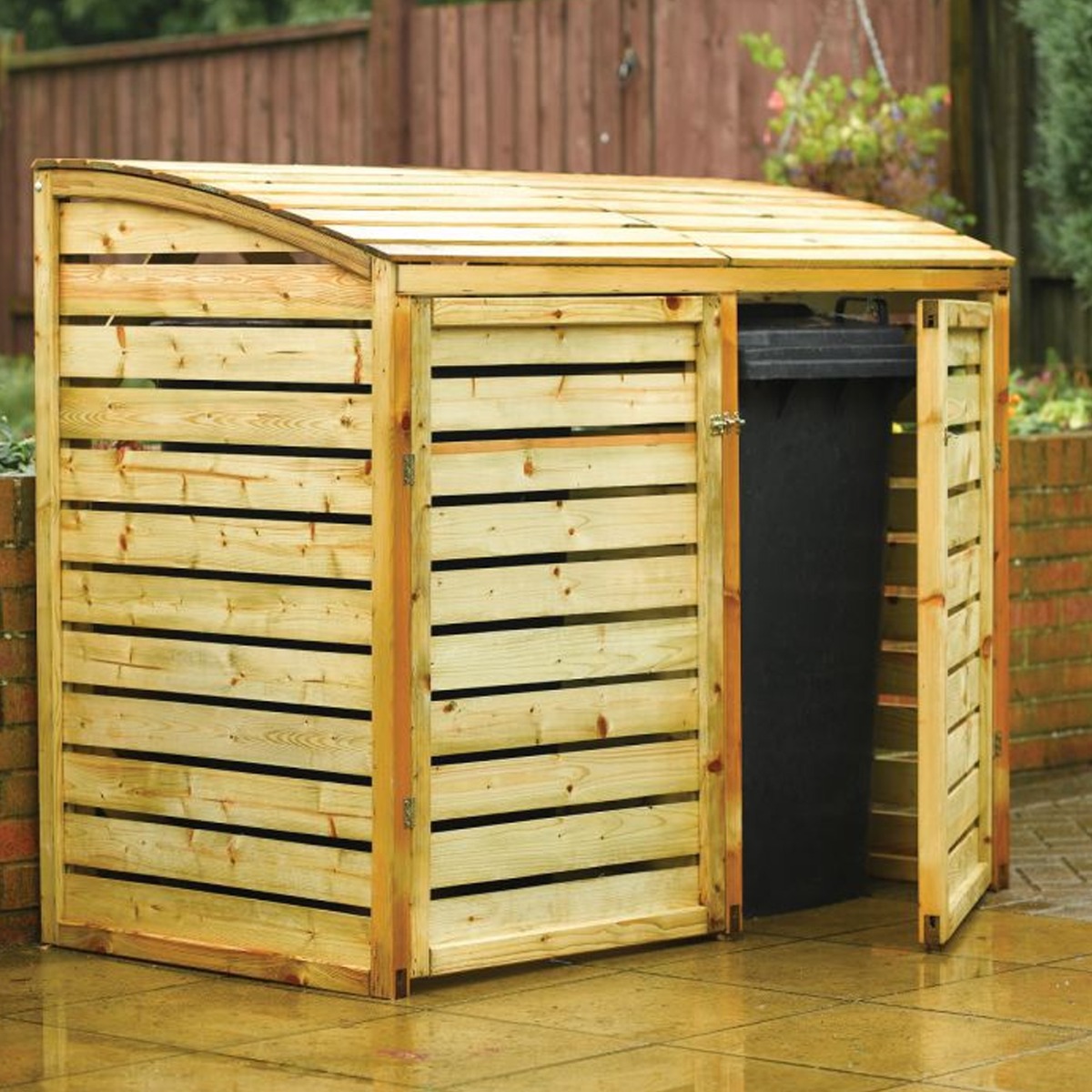 Wheelie Bin Storage Unit Fit Standard 240L Bins, Pressure Treated Timber Double Bin Store - Etta Gardens