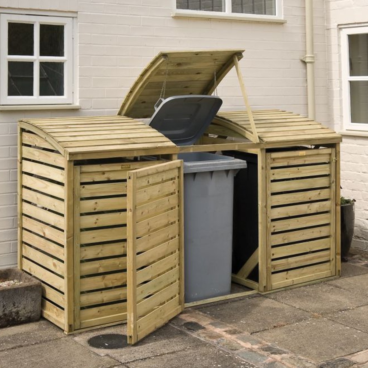 Wheelie Bin Storage Unit Fit Standard 240L Bins, Pressure Treated Timber Triple Bin Store - Etta Gardens