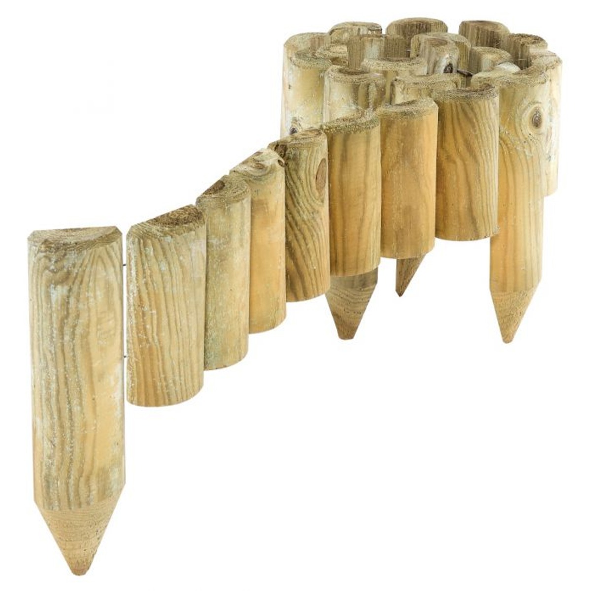 Pressure Treated Natural Timber Finish Easy Fix Spiked Border Roll - Set of 2 - Etta Gardens