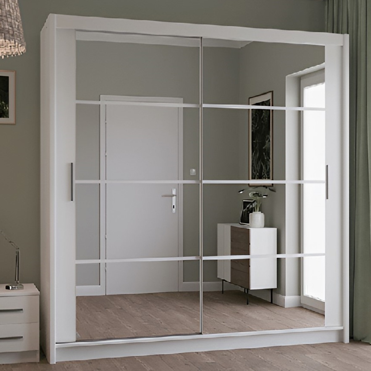Sliding Wardrobe - DEXTER 2 Door Mirrored Wardrobe White 203cm - Avellino & Wells