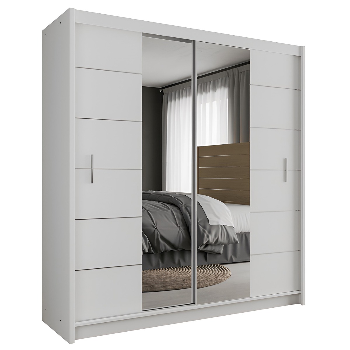 Sliding Wardrobe - LUZERN 2 Door Mirrored Wardrobe White 203cm - Avellino & Wells
