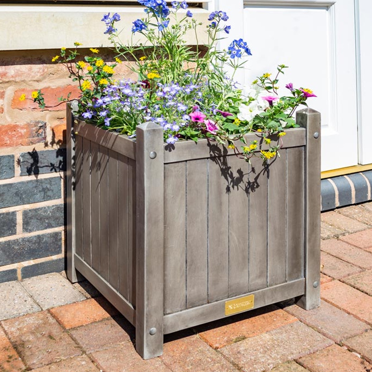 Square Design 50L Hardwood Planter - Pre Painted Grey Wash - Etta Gardens