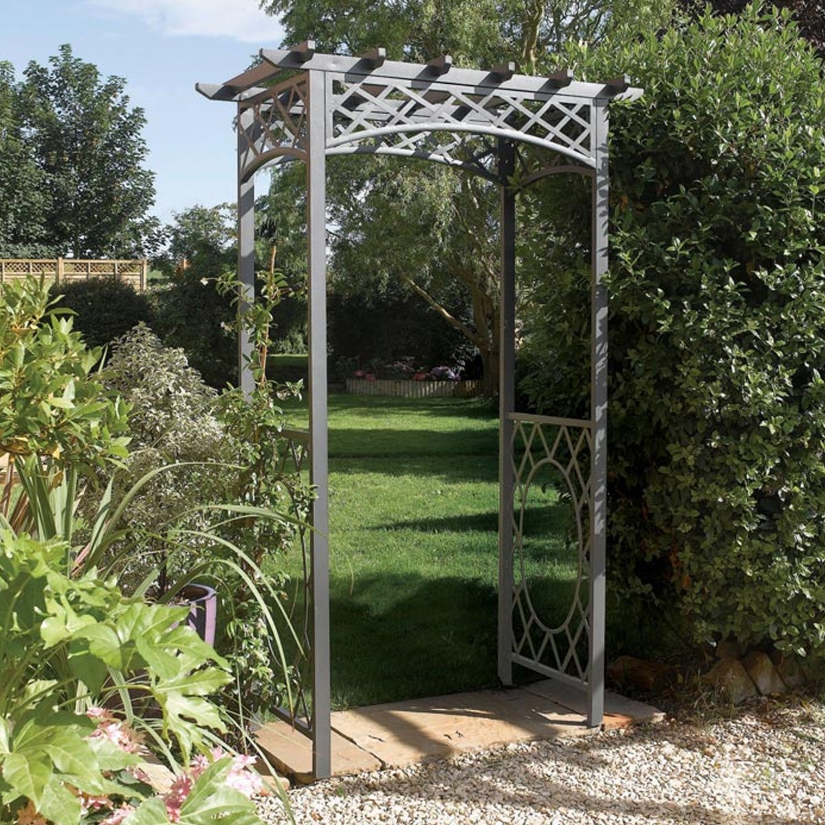 Heavy Duty Metal Frame Lattice Detailing ﻿Wrenbury Top Ach - Grey - Etta Gardens