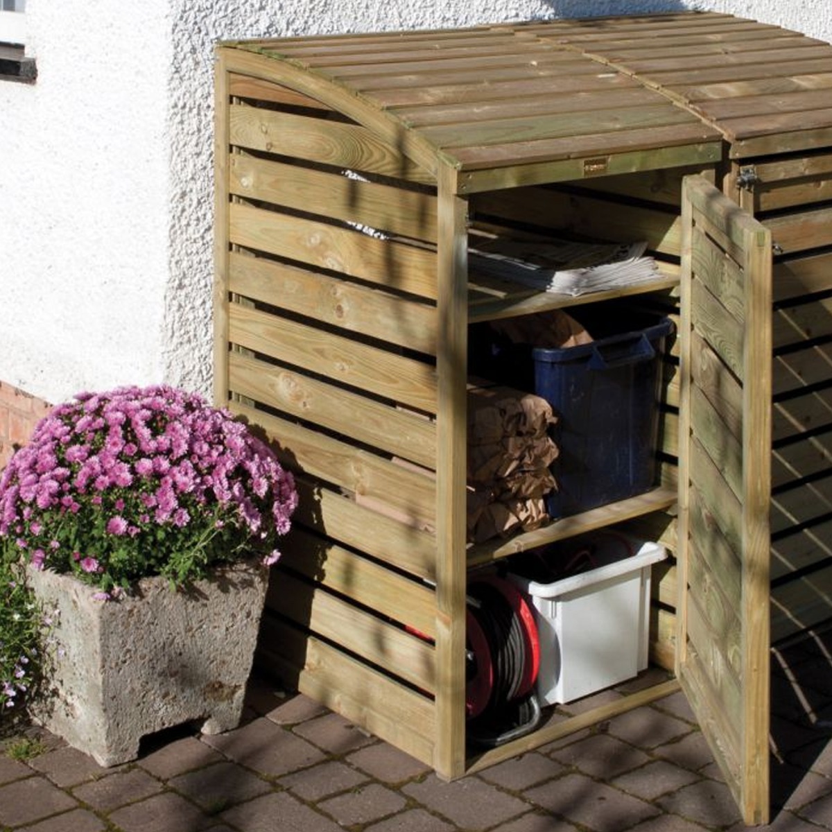 Adjustable Recycling Storage Unit Pressure Treated Timber with Lifting Lid - Etta Gardens