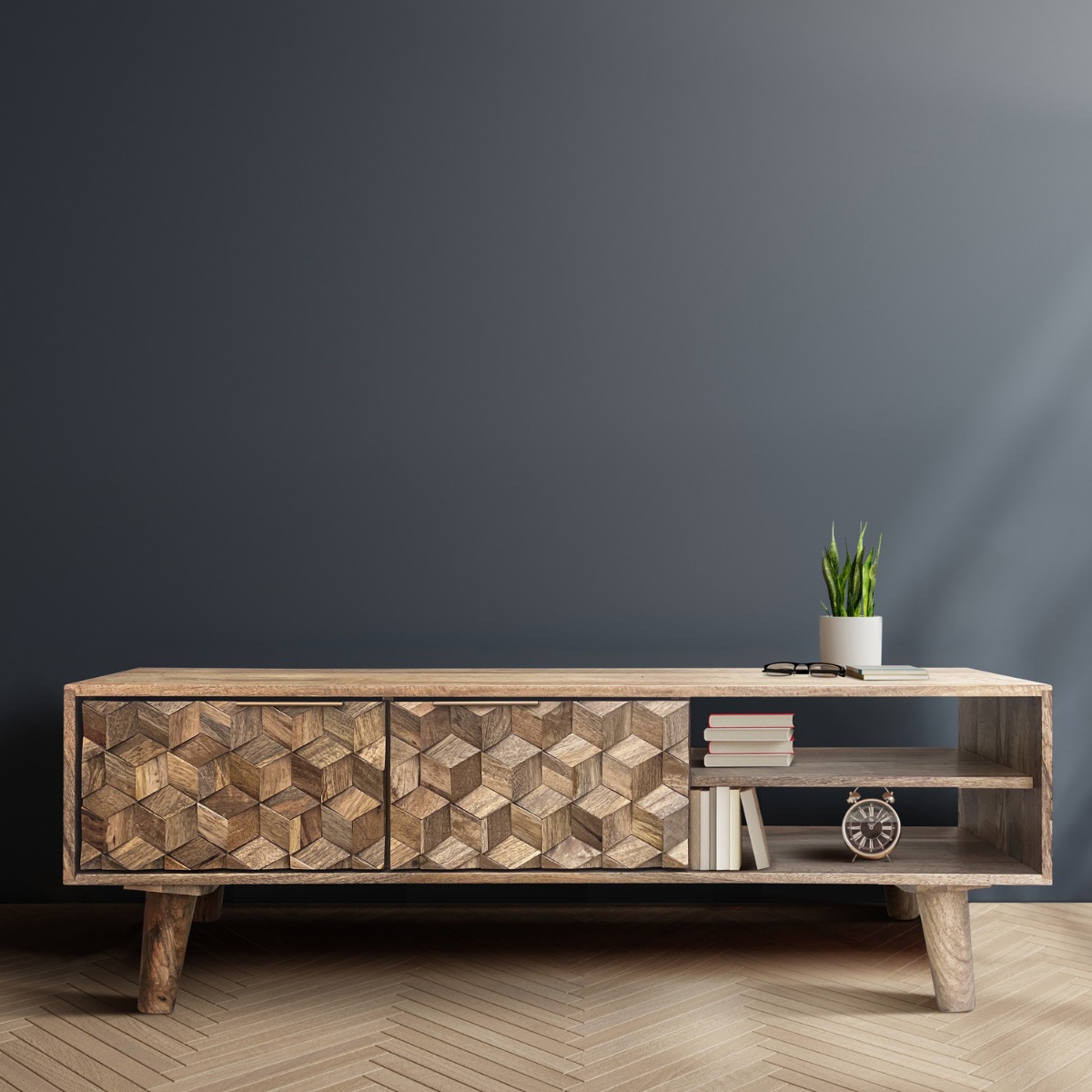 Geometric Design Scandinavian Style Legs TV Unit 118cm - Brown - Cybil & Clive