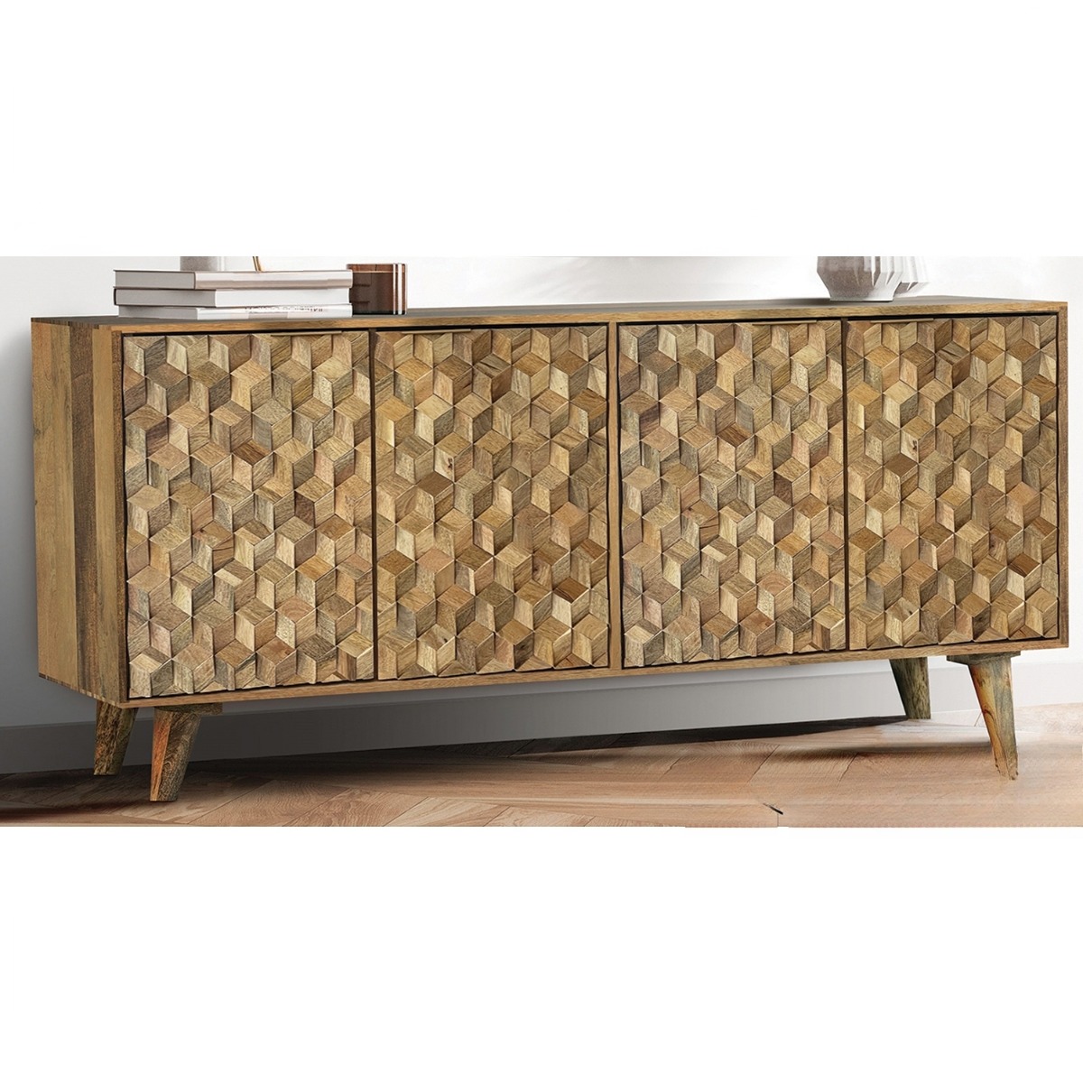 Geometric Design Large 4 Doors Sideboard - Brown - Cybil & Clive