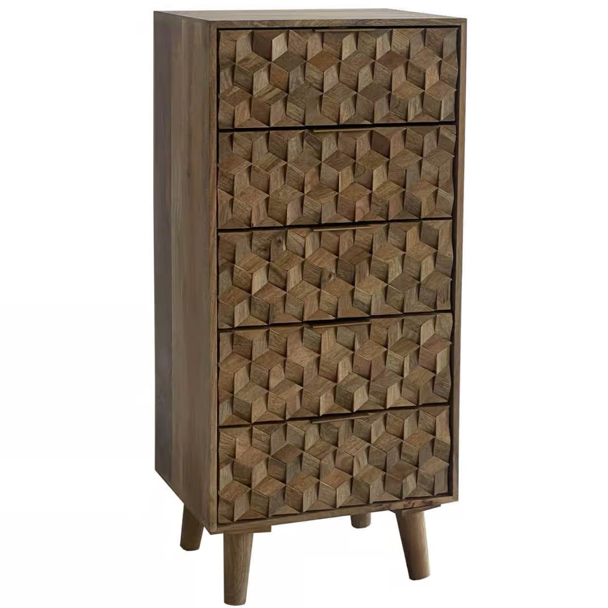 GRIMSBY Oak Finish Chest of Drawers - Tallboy, Medium-sized, 5 Drawers, Ready Assembled - Cybil & Clive