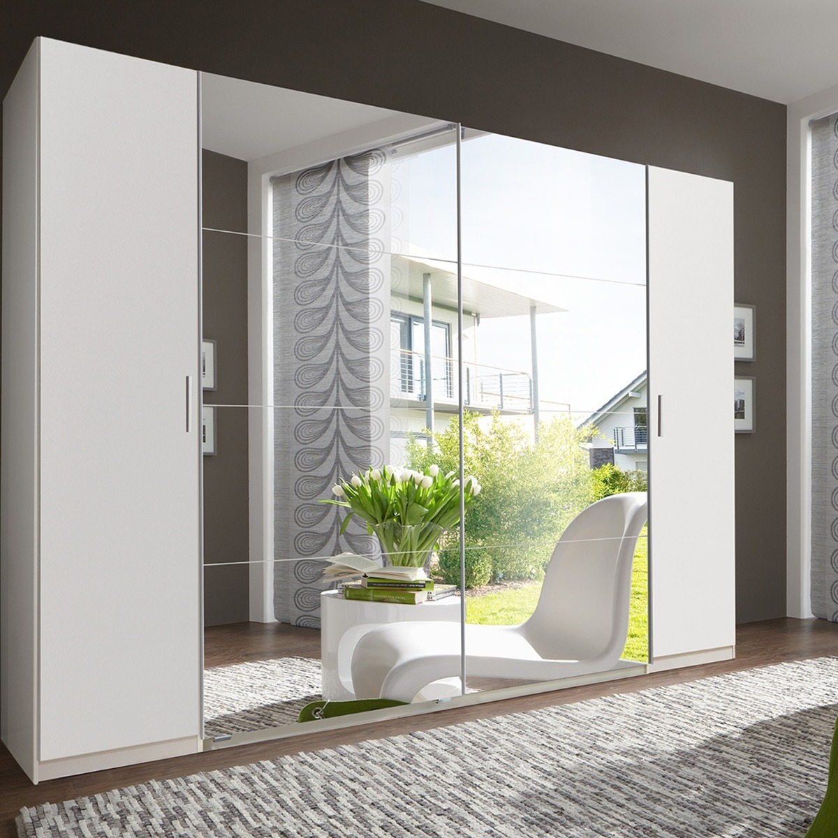 LANTAU 4 Door Mirrored Sliding Wardrobe White - 316cm - Wimex Distribution