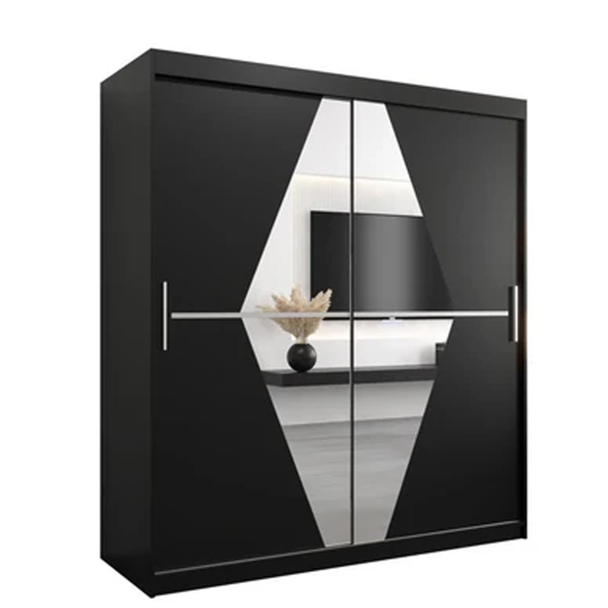 Sliding Wardrobe - SPURDLE 2 Door Mirrored Wardrobe Black 180cm - Art Nest