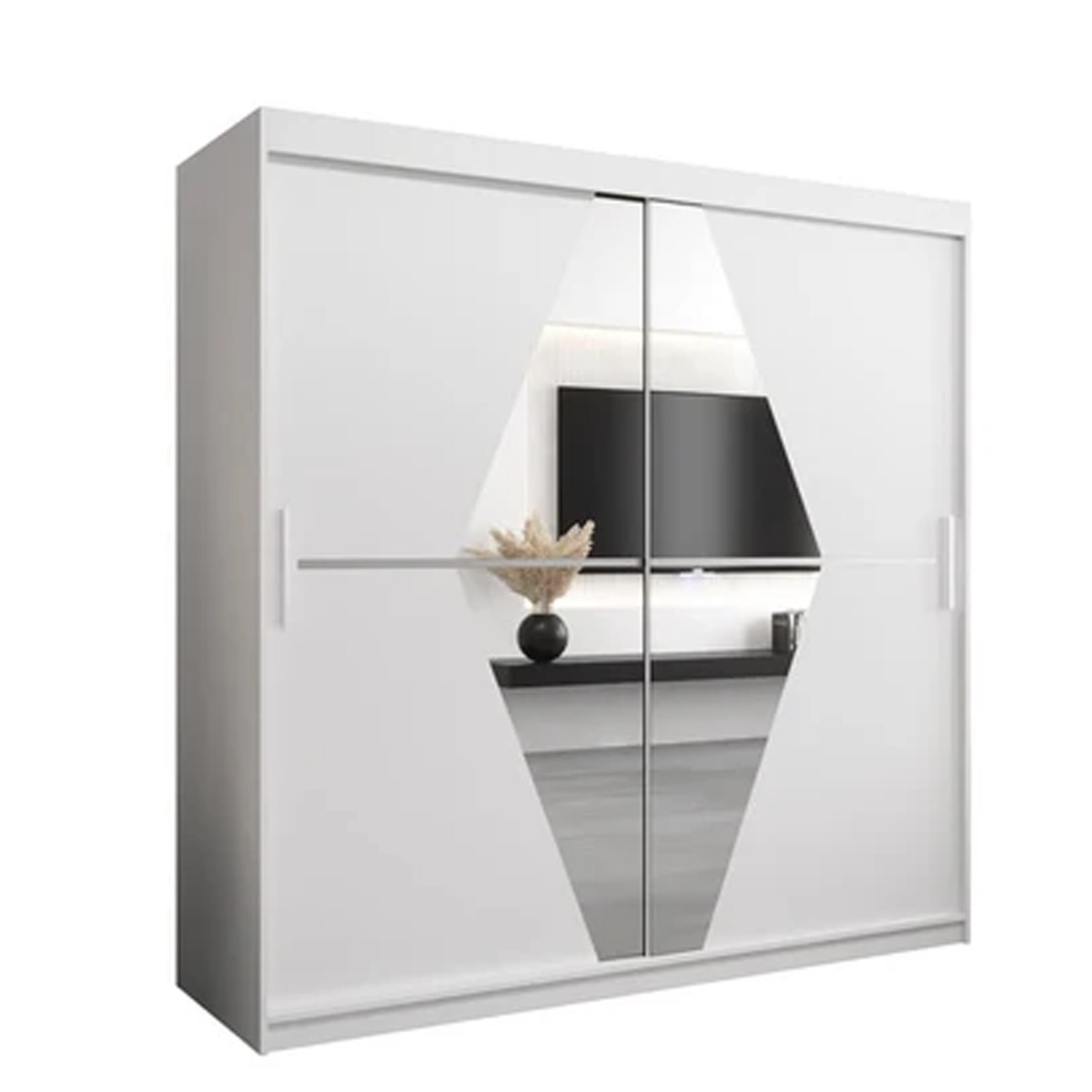 Sliding Wardrobe - SPURDLE 2 Door Mirrored Wardrobe White 200cm - Art Nest
