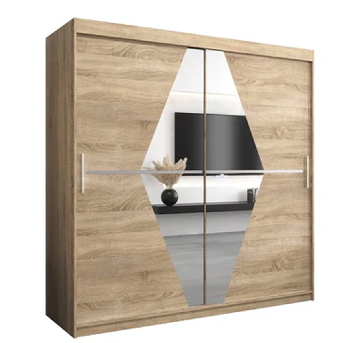 Sliding Wardrobe - SPURDLE 2 Door Mirrored Wardrobe Oak Sonoma 200cm - Art Nest