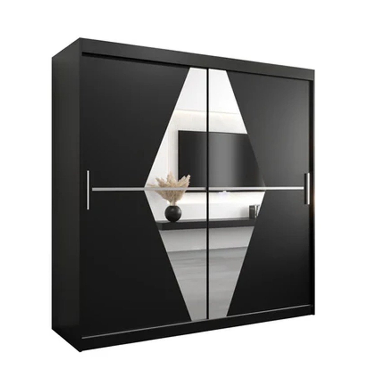 Sliding Wardrobe - SPURDLE 2 Door Mirrored Wardrobe Black 200cm - Art Nest