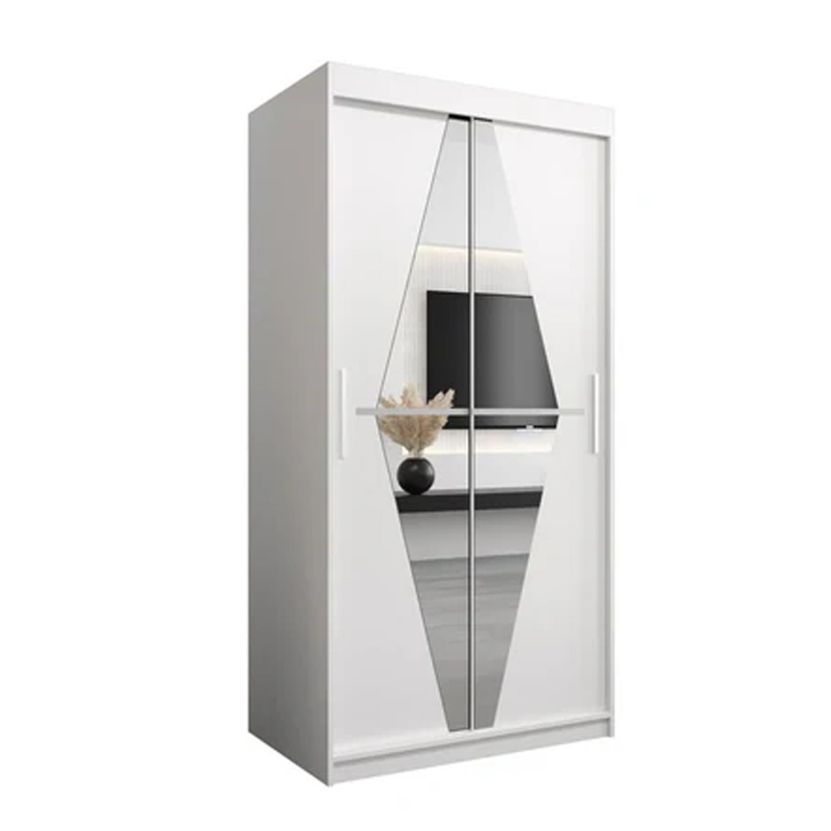 Sliding Wardrobe - SPURDLE 2 Door Mirrored Wardrobe White 100cm - Art Nest