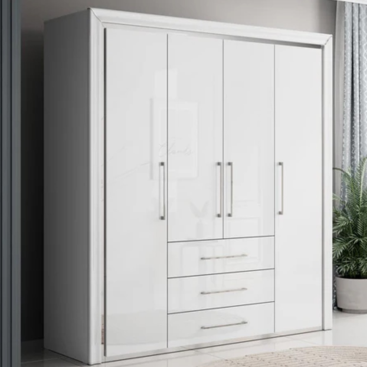 Wardrobe - ANALDA 4 Door Wardrobe White 199cm - Art Nest
