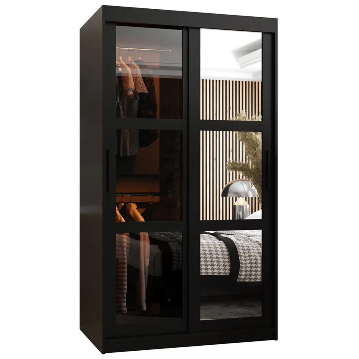 Sliding Wardrobe - SMOKY 2 Door Mirrored Wardrobe Black 100cm - Art Nest