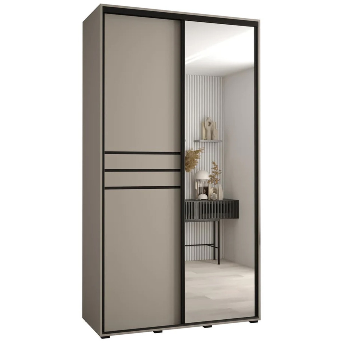 Sliding Wardrobe - NELSON 2 Door Mirrored Wardrobe Cashmere 140cm - Art Nest