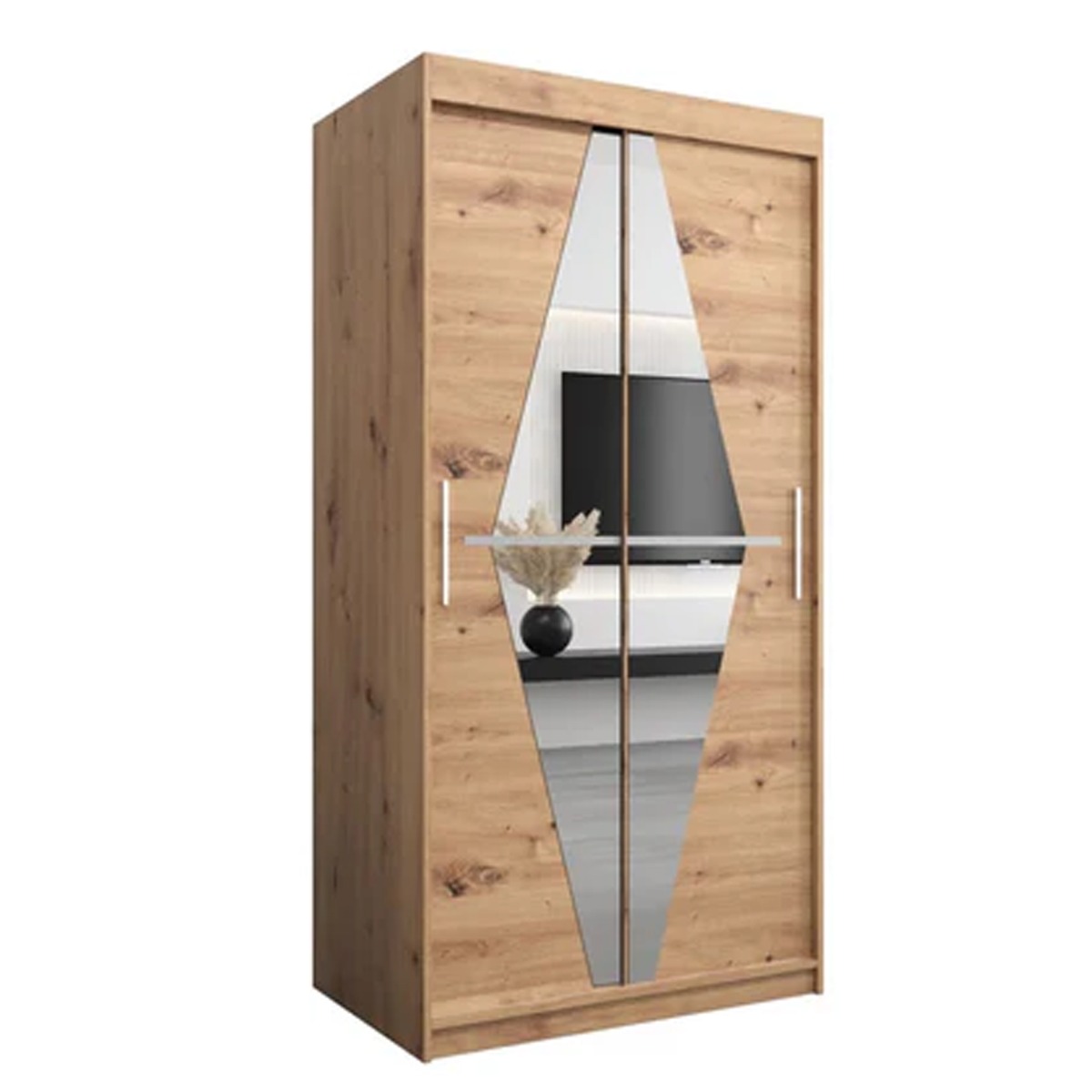Sliding Wardrobe - SPURDLE 2 Door Mirrored Wardrobe Oak Artisan 100cm - Art Nest