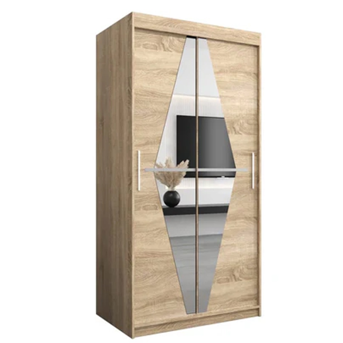 Sliding Wardrobe - SPURDLE 2 Door Mirrored Wardrobe Oak Sonoma 100cm - Art Nest