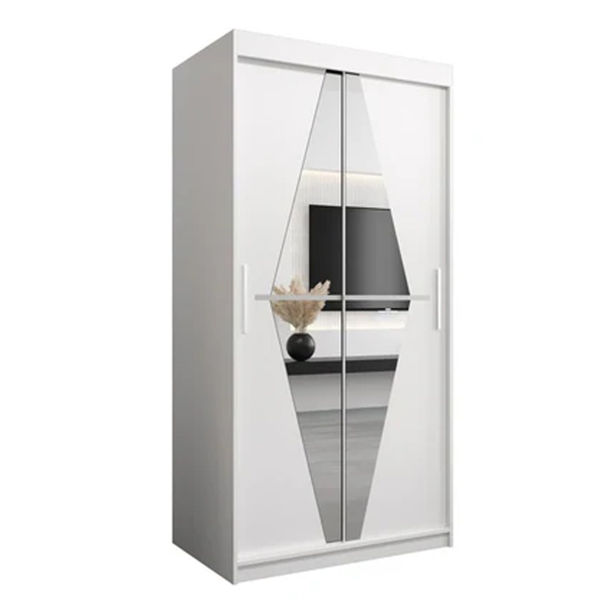 Sliding Wardrobe - SPURDLE 2 Door Mirrored Wardrobe Black 100cm - Art Nest