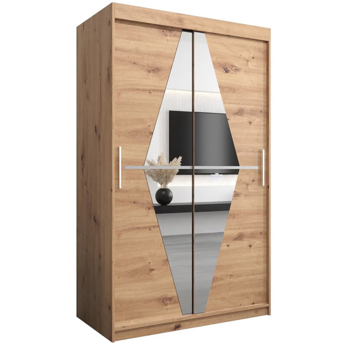 Sliding Wardrobe - SPURDLE 2 Door Mirrored Wardrobe Oak Artisan 120cm - Art Nest
