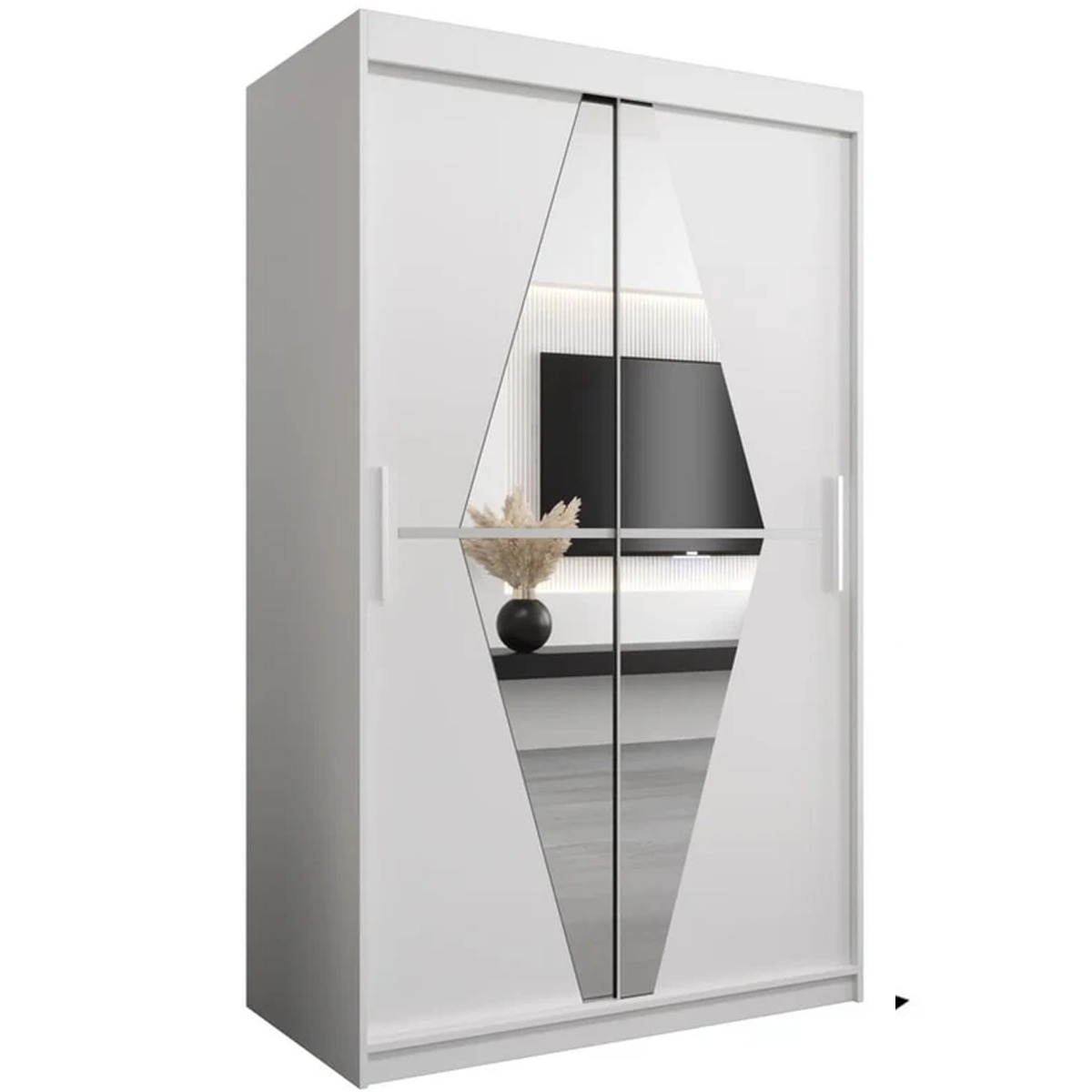 Sliding Wardrobe - SPURDLE 2 Door Mirrored Wardrobe White 120cm - Art Nest