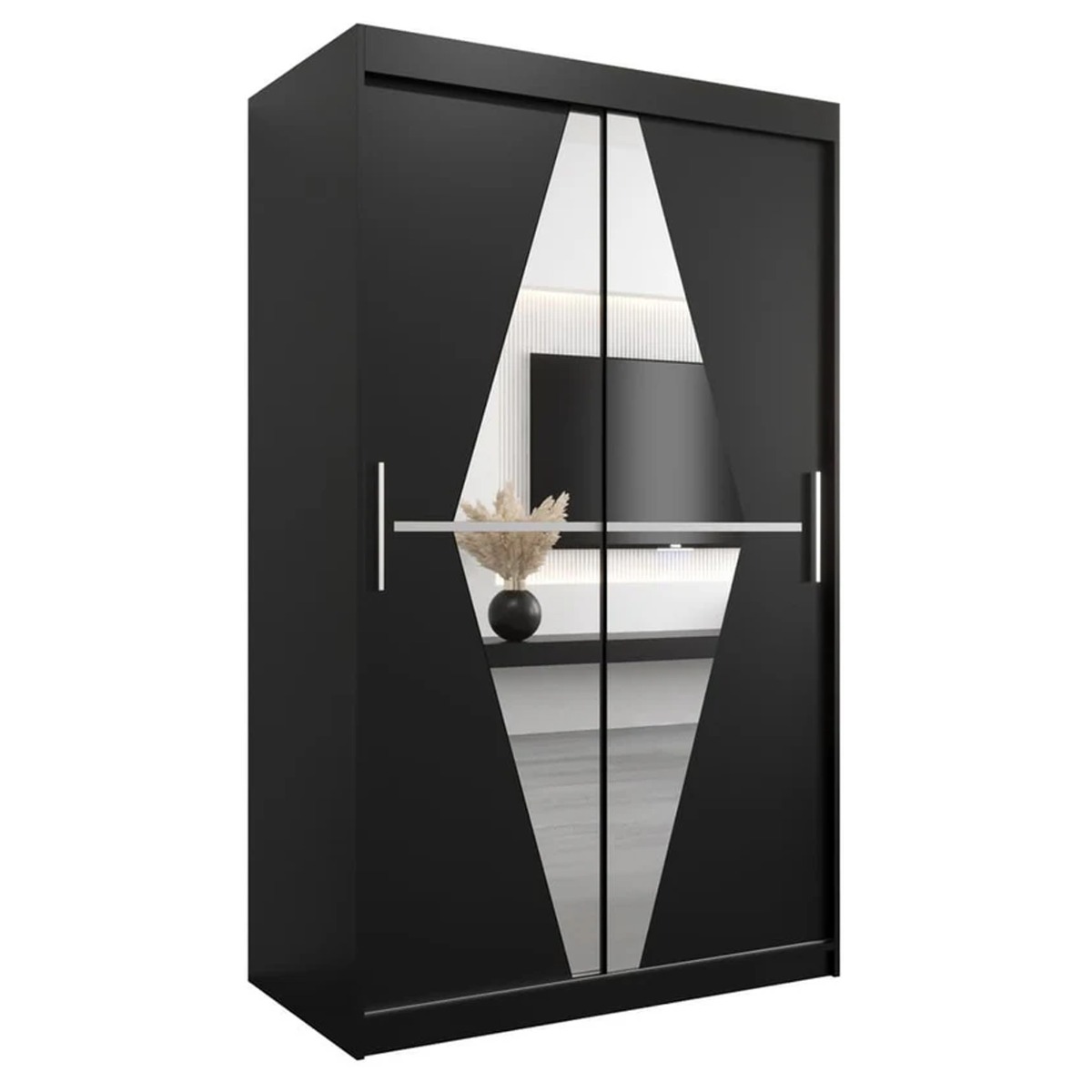 Sliding Wardrobe - SPURDLE 2 Door Mirrored Wardrobe Black 120cm - Art Nest
