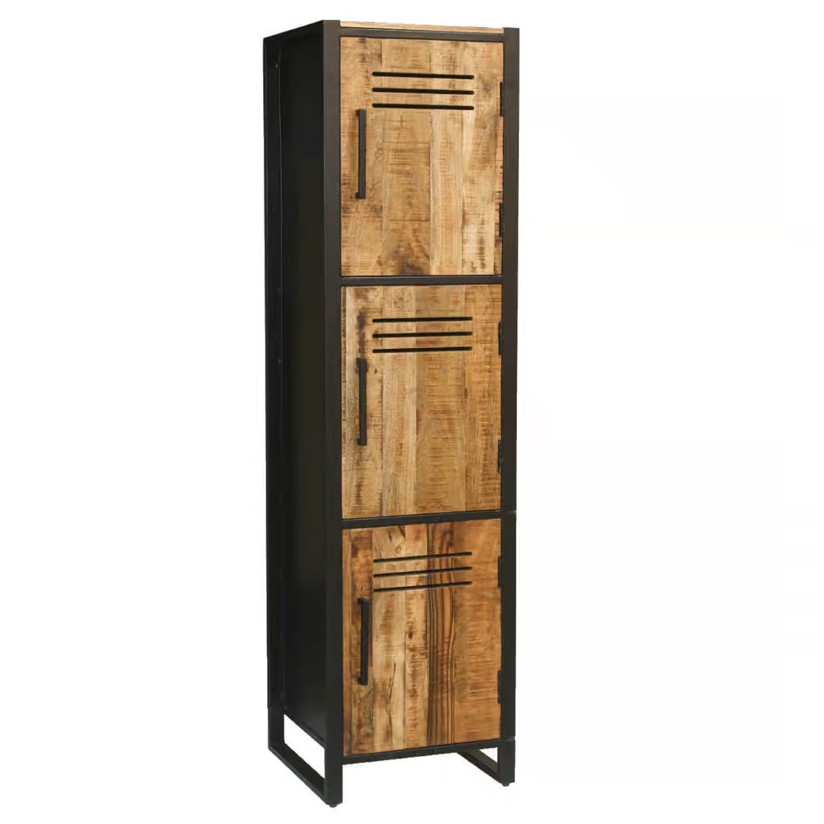Industrial Style Mango Wood 3 Door Single Locker Cabinet - Black and Brown - Cybil & Clive