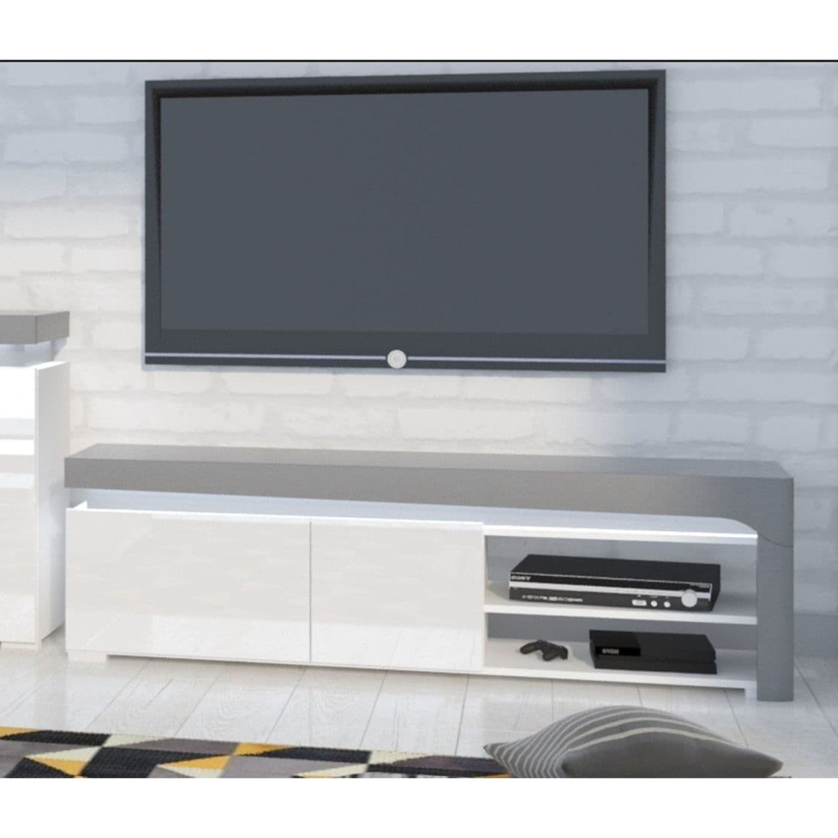 Barron High Gloss TV Unit - Grey And White - Dalton Home