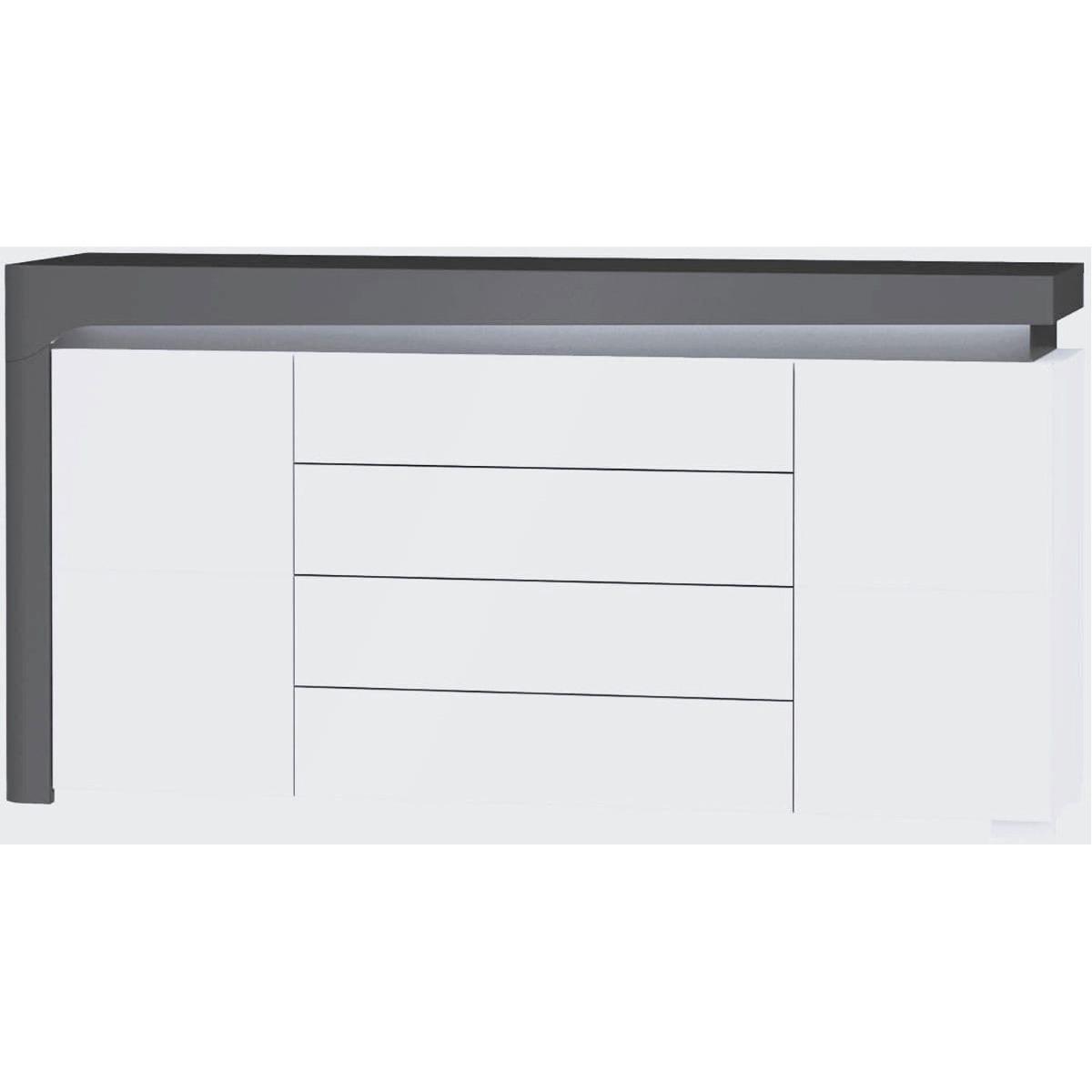Barron High Gloss 2 Door Sideboard With 4 Drawers and LED Lights - Grey And White - Dalton Home