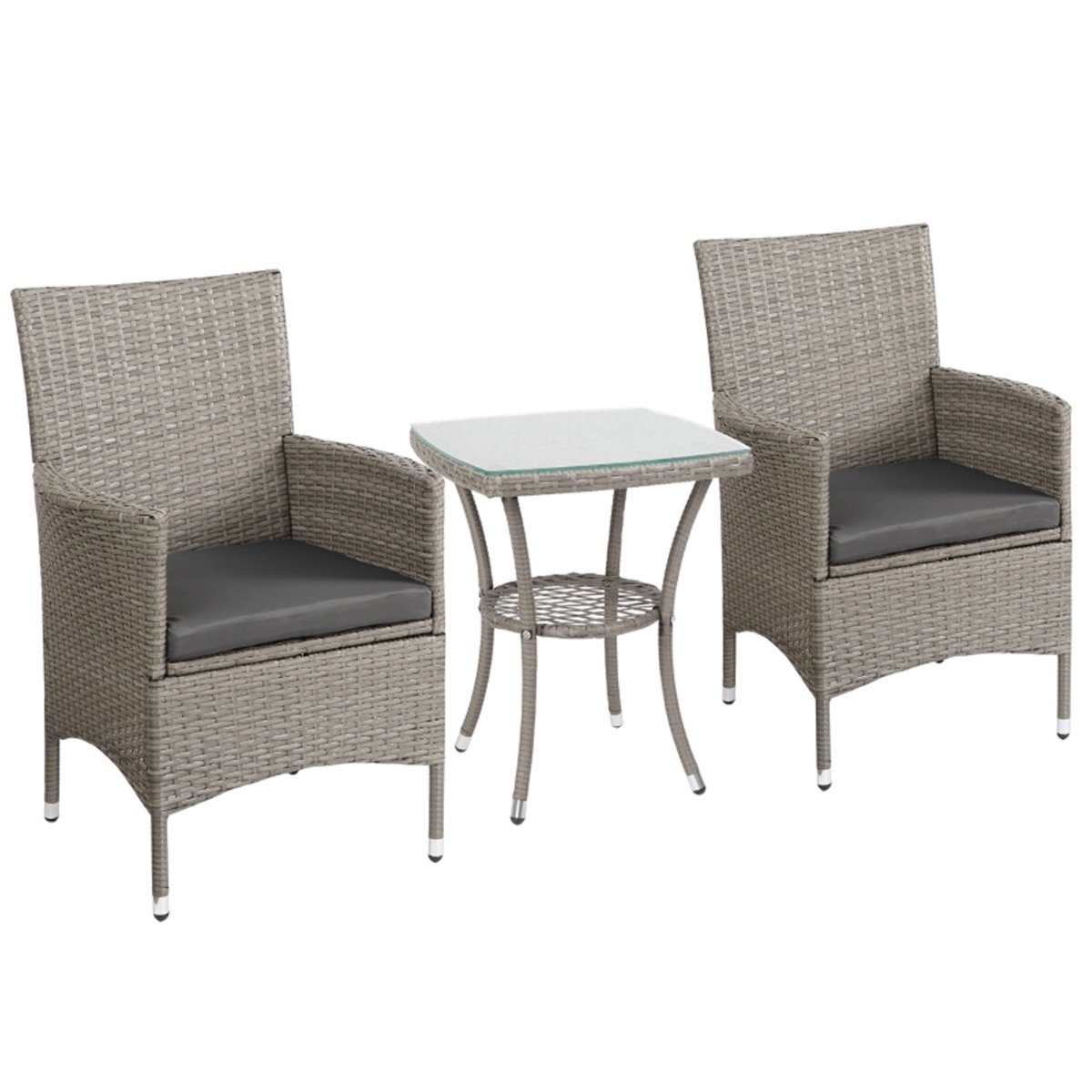 3PC Rattan Garden Bistro Set - Grey - The Garden Savant