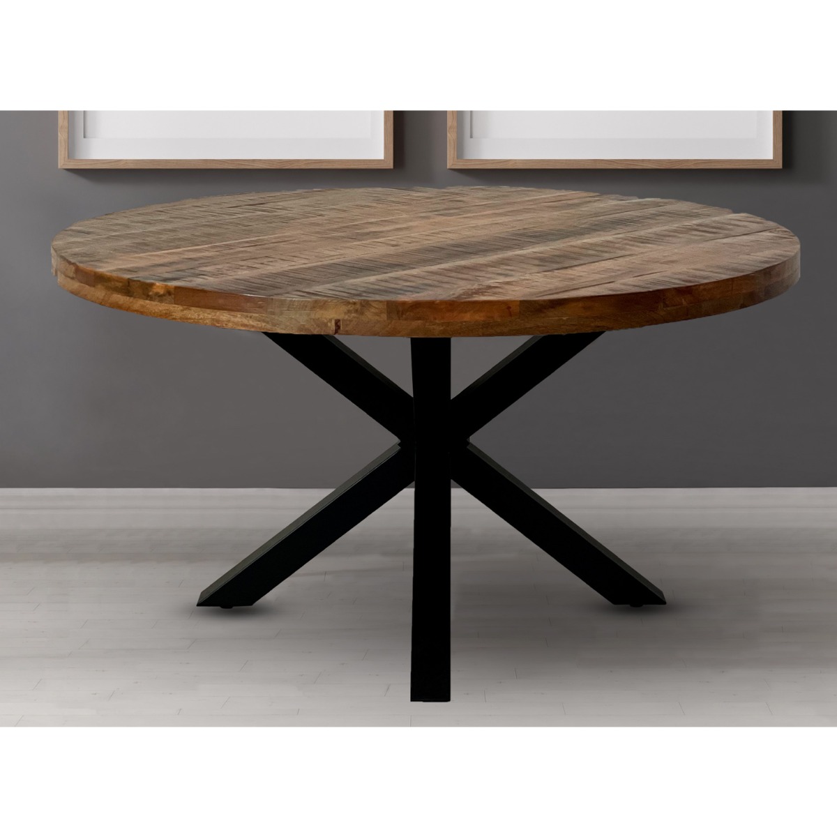Barnsley Stylish Black X Shape Metal Frame Round Dining Table - 150cm - Cybil & Clive