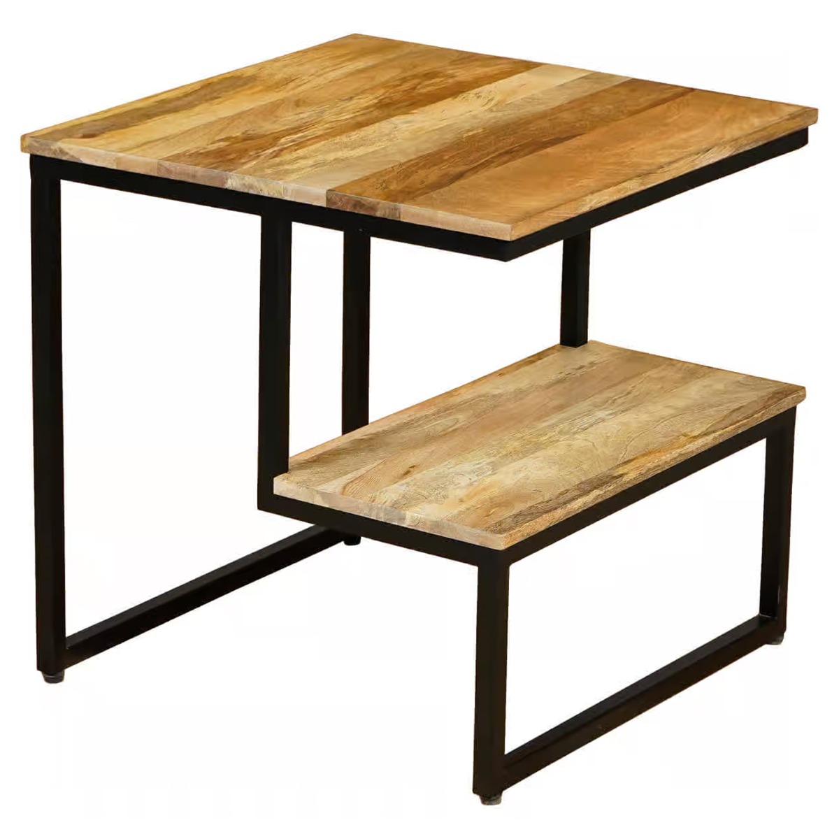 Barnsley Industrial Square Side Table With Shelf - Light Wood Tone - Cybil & Clive