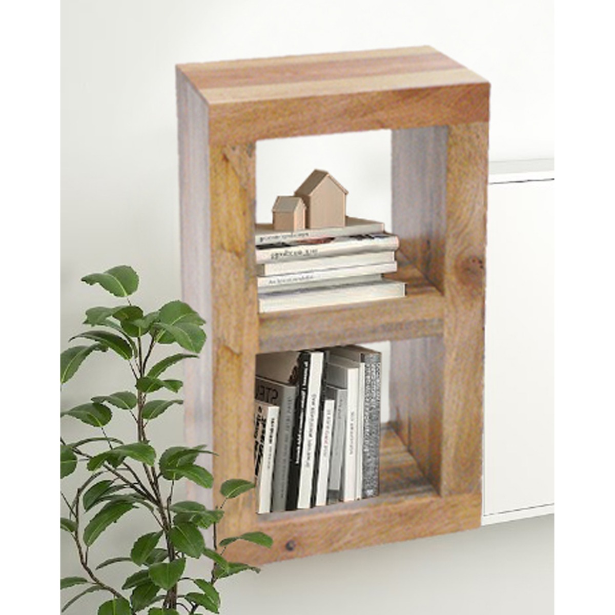 Delta Solid Light Mango Wood 2 Hole Cube Lamp Table - Light Wood Tone - Cybil & Clive